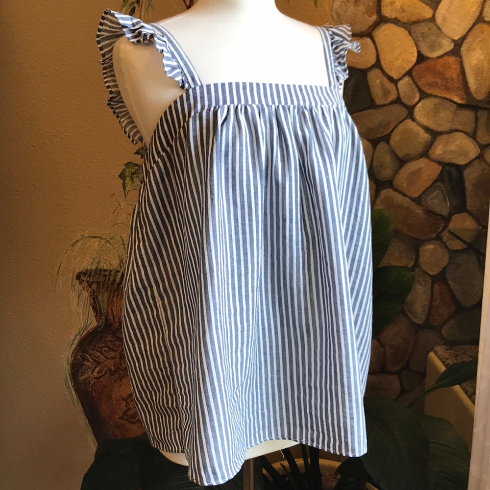 Old Navy Striped Ruffle Blue White Tank Top Large